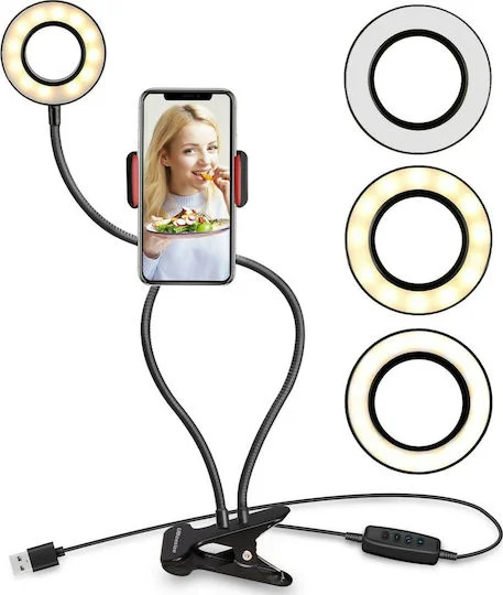 Φωτογραφία προϊόντος: Ring Light AT426 8cm 2500-4500K με Επιτραπέζια Βάση Στήριξης και Βάση για Κινητό