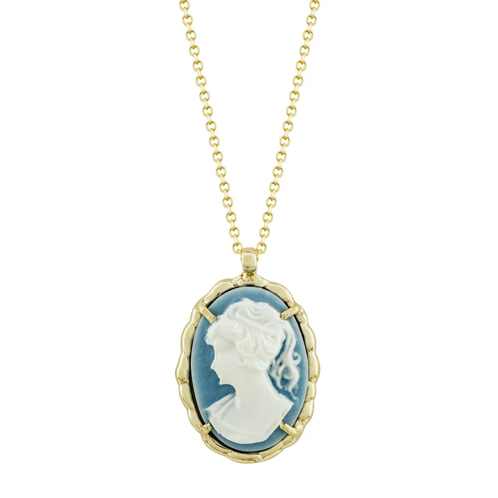Φωτογραφία προϊόντος: Χειροποίητο Κολιέ Cameo Resin Blue από Κίτρινο Χρυσό Κ14 KL1051