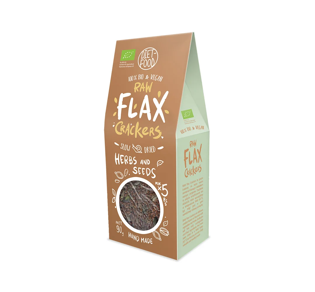 Φωτογραφία προϊόντος: Raw Flax Cracker Βιολογικά κρακεράκια λιναρόσπορου με σπόρους και βότανα Keto-Friendly Diet Food 90g