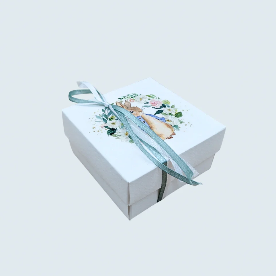 Φωτογραφία προϊόντος: Ecobags Μπομπονιέρα Βάπτισης Κουτάκι με Εκτύπωση και Κουφέτα Χατζηγιαννάκης Θέμα Κουνελάκι Με Λουλούδια