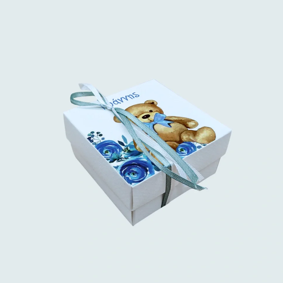 Φωτογραφία προϊόντος: Ecobags Μπομπονιέρα Βάπτισης Κουτάκι με Εκτύπωση και Κουφέτα Χατζηγιαννάκης Θέμα Αρκουδάκι Με Φιόγκο + Τριαντάφυλλα