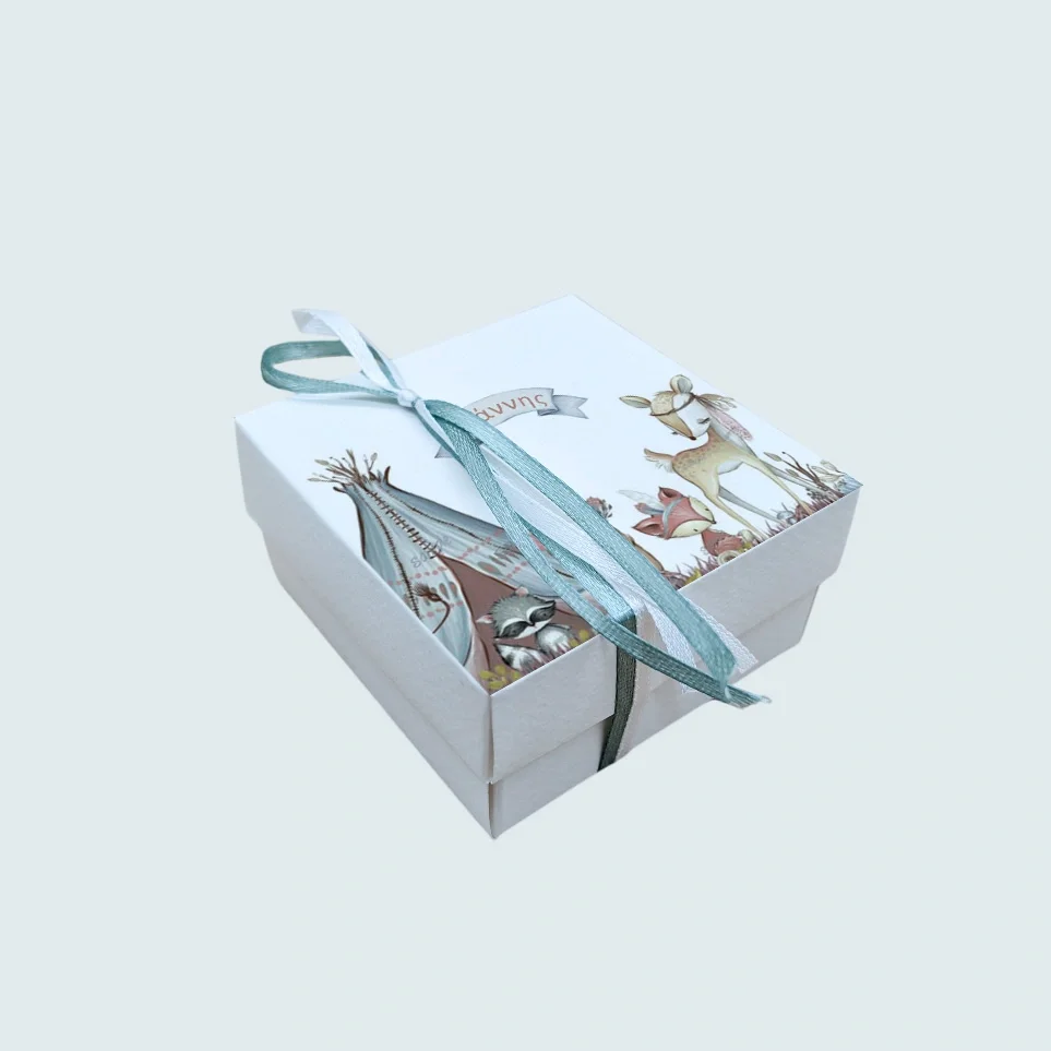 Φωτογραφία προϊόντος: Ecobags Μπομπονιέρα Βάπτισης Κουτάκι με Εκτύπωση και Κουφέτα Χατζηγιαννάκης Θέμα Ζωάκια Του Δάσους Ινδιάνοι
