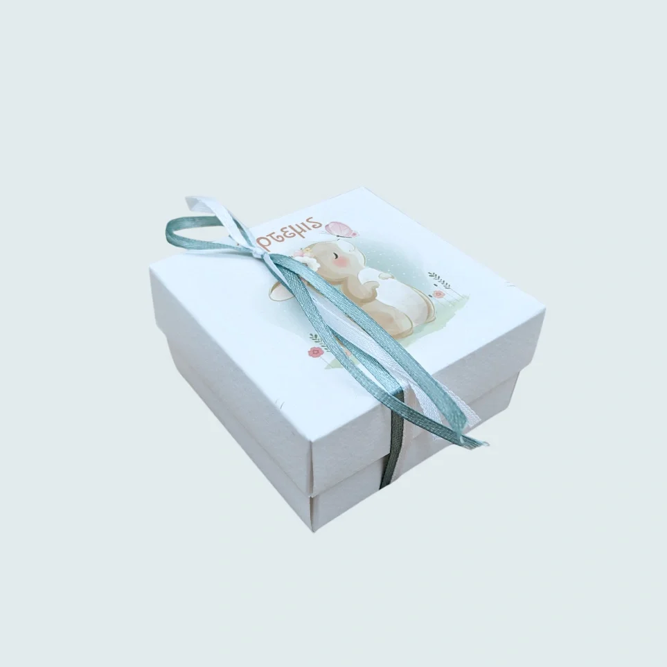 Φωτογραφία προϊόντος: Ecobags Μπομπονιέρα Βάπτισης Κουτάκι με Εκτύπωση και Κουφέτα Χατζηγιαννάκης Θέμα Κουνελάκι Με Πεταλούδα