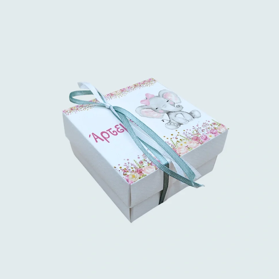 Φωτογραφία προϊόντος: Ecobags Μπομπονιέρα Βάπτισης Κουτάκι με Εκτύπωση και Κουφέτα Χατζηγιαννάκης Θέμα Ελεφαντάκι Ροζ