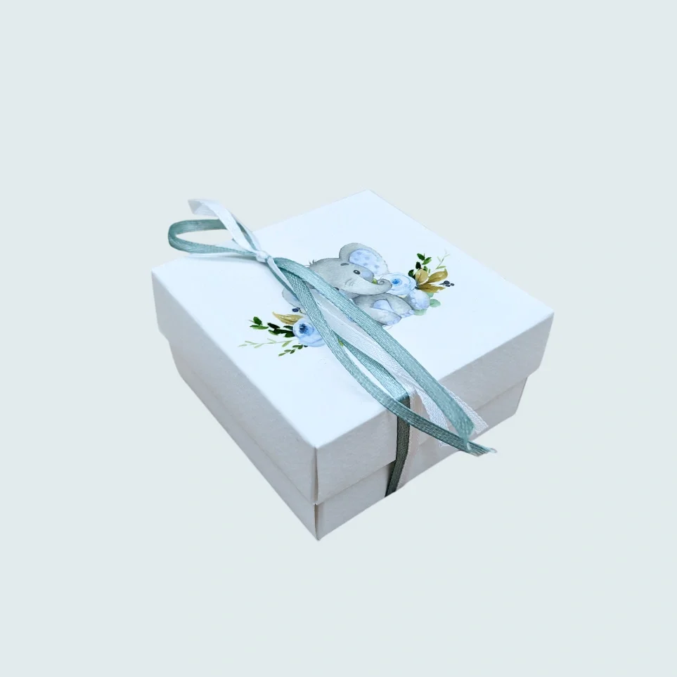 Φωτογραφία προϊόντος: Ecobags Μπομπονιέρα Βάπτισης Κουτάκι με Εκτύπωση και Κουφέτα Χατζηγιαννάκης Θέμα Ελεφαντάκι Μπλε