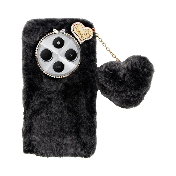 Φωτογραφία προϊόντος: Vivid Fluffy Plush Case with Heart-Shaped Chain Redmi 14C 4G Grey/Black