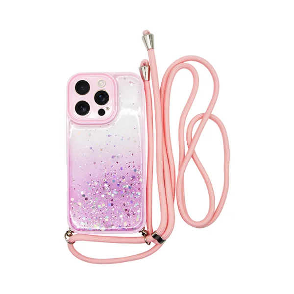 Φωτογραφία προϊόντος: Vivid Bling Glitter with Stars Case and lanyard Apple iPhone 16 Pro Pink