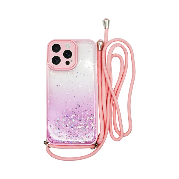 Φωτογραφία προϊόντος: Vivid Bling Glitter with Stars Case and lanyard Apple iPhone 16 Pro Max Pink