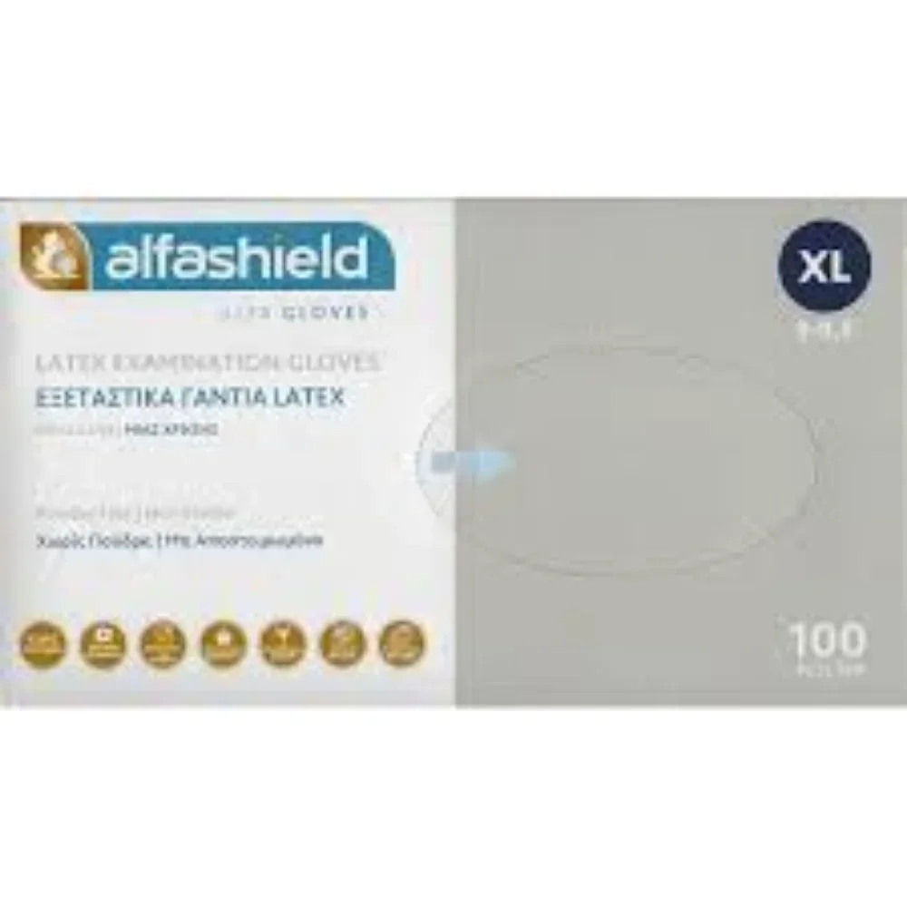 Φωτογραφία προϊόντος: Alfashield Γάντια Latex Χωρίς Πούδρα Λευκό Extra Large100τμχ