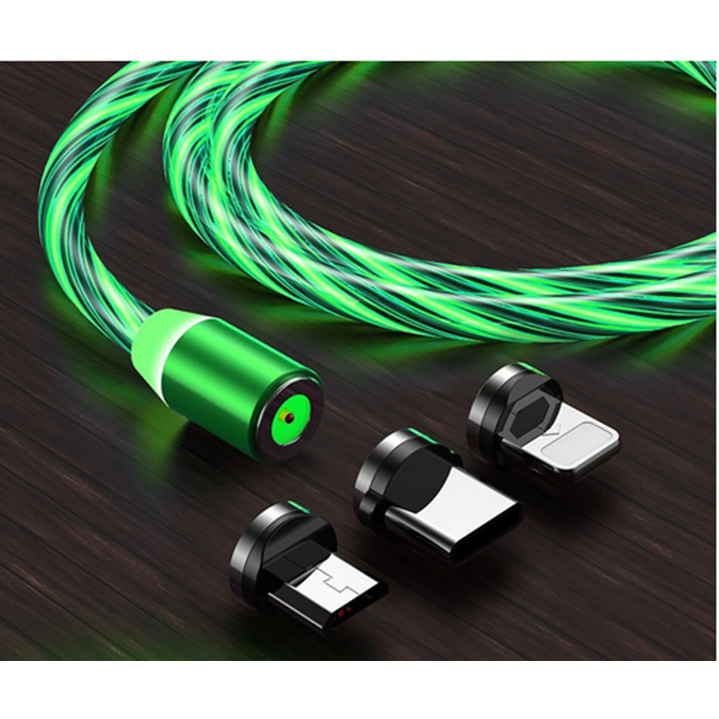 Φωτογραφία προϊόντος: Vivid LED Cable USB to Type-C\Lightning\Micro USB Magnetic Green