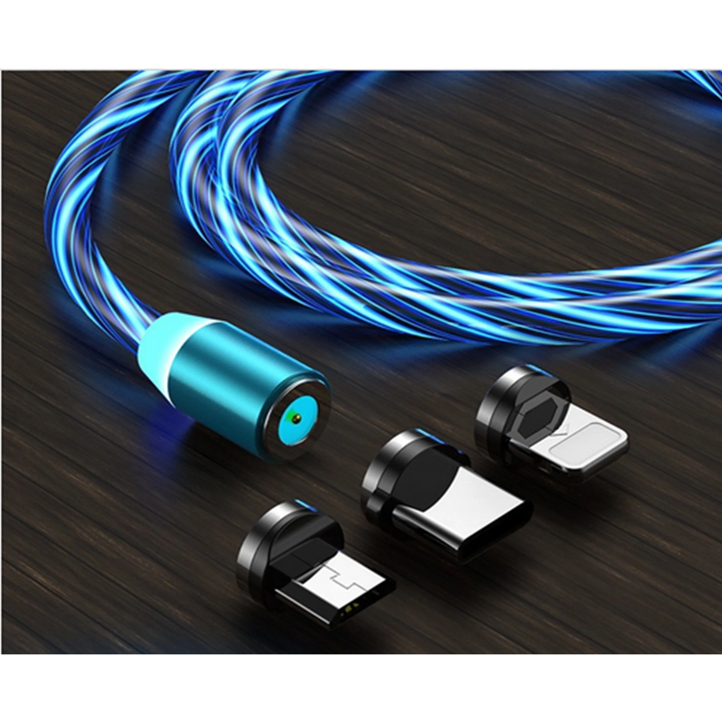 Φωτογραφία προϊόντος: Vivid LED Cable USB to Type-C\Lightning\Micro USB Magnetic Blue