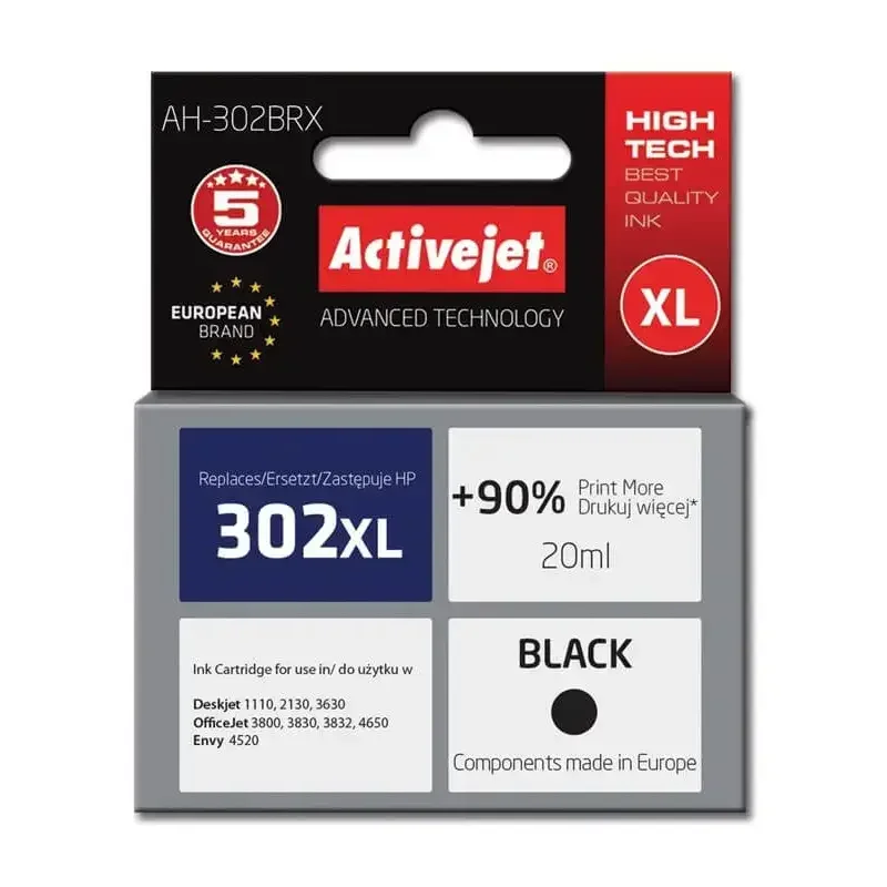 Φωτογραφία προϊόντος: Activejet Συμβατό μελάνι HP 302XL black F6U68AE
