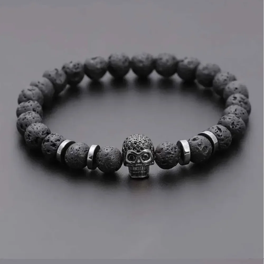 Φωτογραφία προϊόντος: OEM Skull charm bracelet απο λίθους λάβας