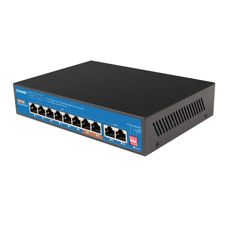 Φωτογραφία προϊόντος: Ethernet Switch Ewind EW-S1610CF-AP 8x10/100Mbps + 2x100Mbps RJ45 PoE Build-in