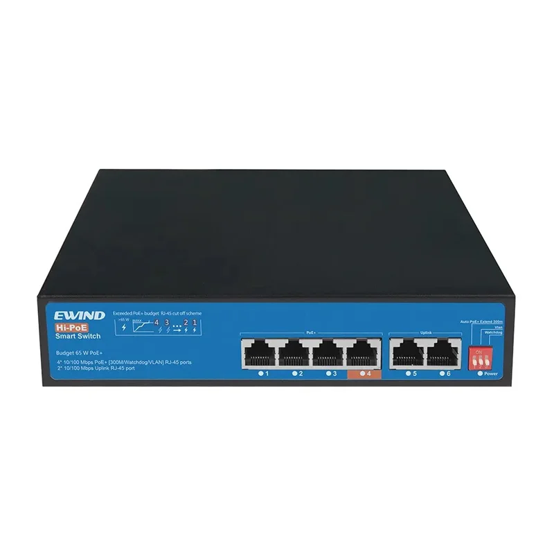 Φωτογραφία προϊόντος: Ethernet Switch Ewind EW-S1606CF-AP 4x10/100Mbps + 2x100Mbps RJ45 PoE