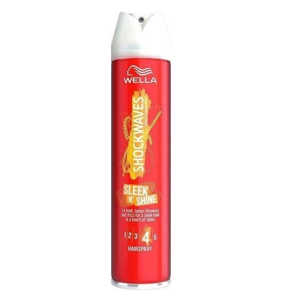 Φωτογραφία προϊόντος: Wellaflex Shockwaves Hairspray Sleek + Shine Λακ 4άρα Για μπούκλες Δυνατό Κράτημα 250ml