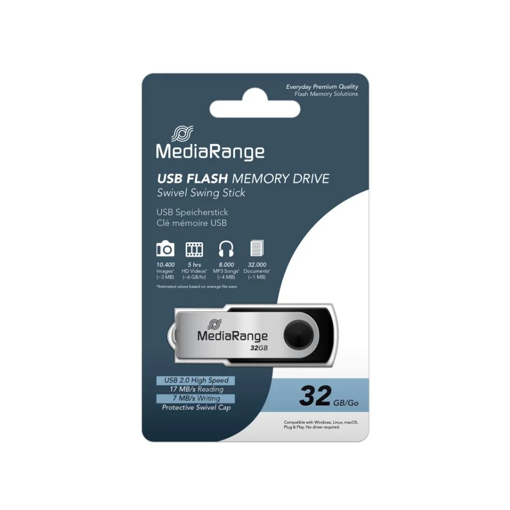 Φωτογραφία προϊόντος: MR SSD & USB FLASH DRIVES & MEMORY CARDS MediaRange USB 2.0 Flash Drive 32GB (Black/Silver) (MR911)