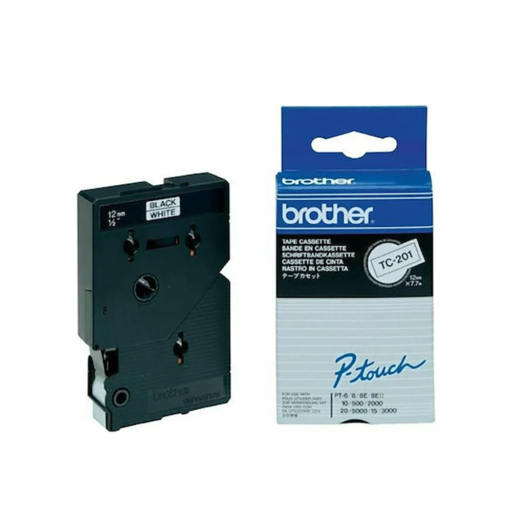 Φωτογραφία προϊόντος: Brother Labels Brother P-touch Laminated Black on White 7,7m x 12mm (TC201) (BROTC201)