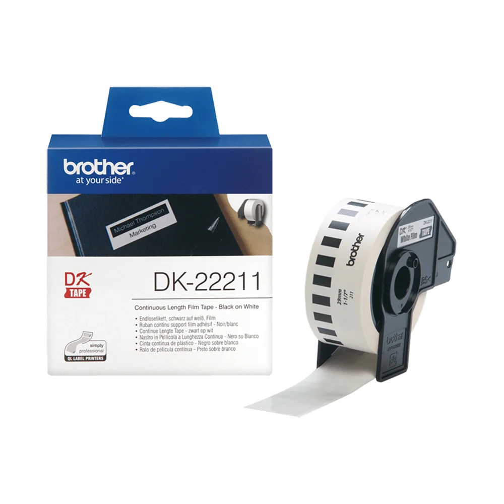 Φωτογραφία προϊόντος: Brother Labels Brother DK-22211 Continuous Film Label Roll – Black on White, 29mm (DK22211) (BRODK22211)