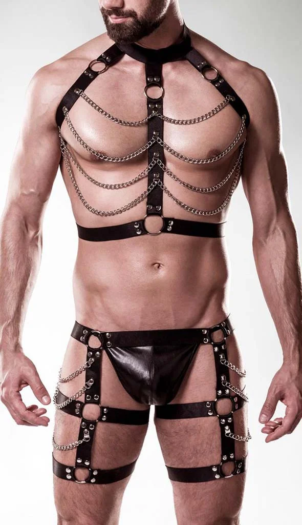 Φωτογραφία προϊόντος: Grey Velvet Ανδρικό Harness Σετ Με Αλυσίδες Και Στρινγκ