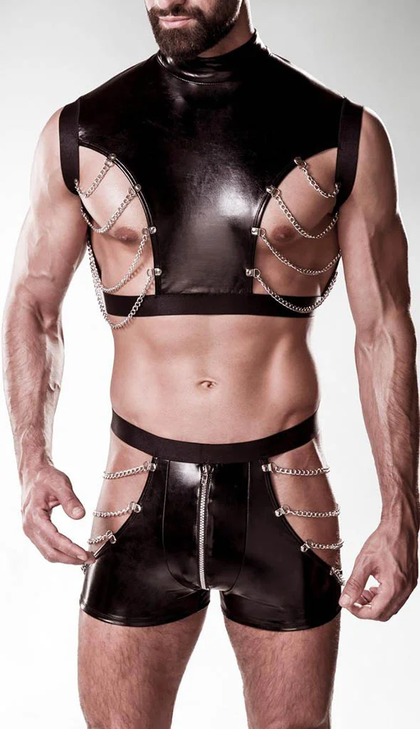Φωτογραφία προϊόντος: Grey Velvet Ανδρικό Harness Σετ Με Κοψίματα Και Αλυσίδες