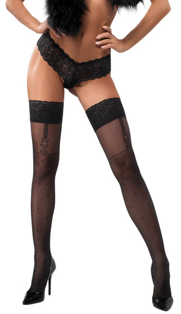 Φωτογραφία προϊόντος: Cottelli LEGWEAR Μαύρες Ζαρτιέρες Σε Διχτυωτό Σχέδιο Με Πουά Και Υφαντές Τιράντες