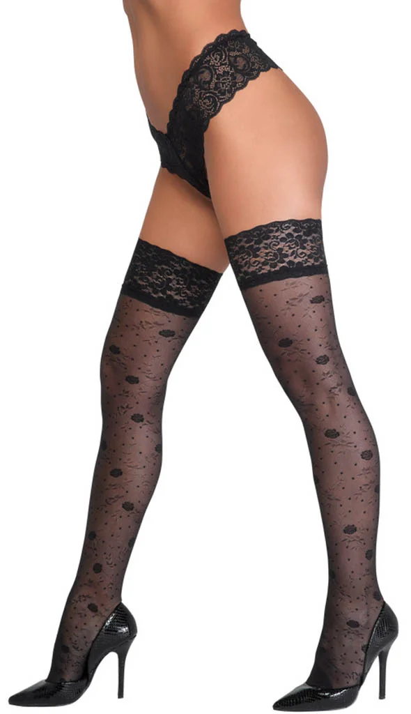 Φωτογραφία προϊόντος: Cottelli LEGWEAR Μαύρες Κάλτσες Ζαρτιέρας Με Μοτίβο Τριαντάφυλλου