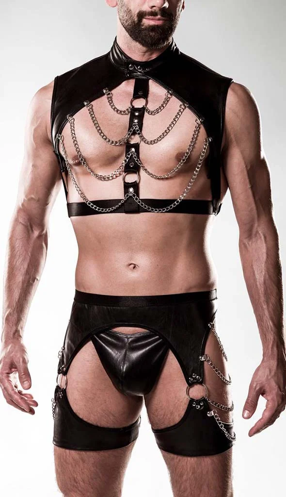 Φωτογραφία προϊόντος: Grey Velvet Ανδρικό Harness Σετ Με Διακοσμητικές Αλυσίδες