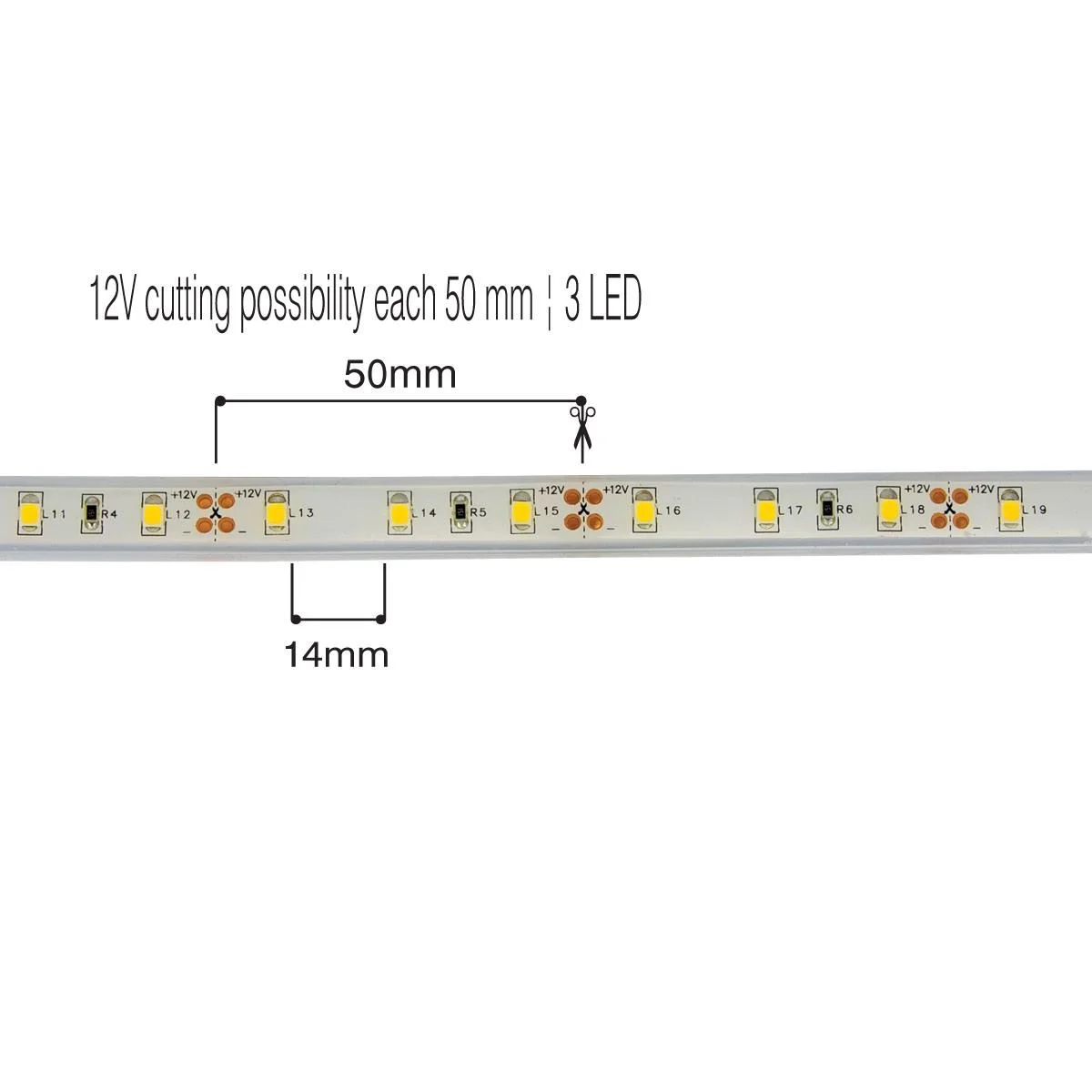 Φωτογραφία προϊόντος: Ταινία Led SMD 2835, 12V, 5W, 586lm, 2700K, 5m/roll, CRI>80, IP68