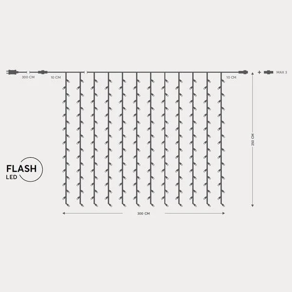 Φωτογραφία προϊόντος: ΚΟΥΡΤΙΝΑ, 480 LED 3mm, 31V,ΕΠΕΚΤΑΣΗ ΩΣ 3,ΜΕ ΜΕΤΑΣΧΗΜΑΤΙΣΤΗ,ΠΡΟΕΚΤΑΣΗ ΠΑΡΟΧΗΣ 300cm,ΔΙΑΦΑΝΟ ΚΑΛΩΔΙΟ,ΘΕΡΜΟ ΛΕΥΚΟ LED,300x300cm,ΙΡ44