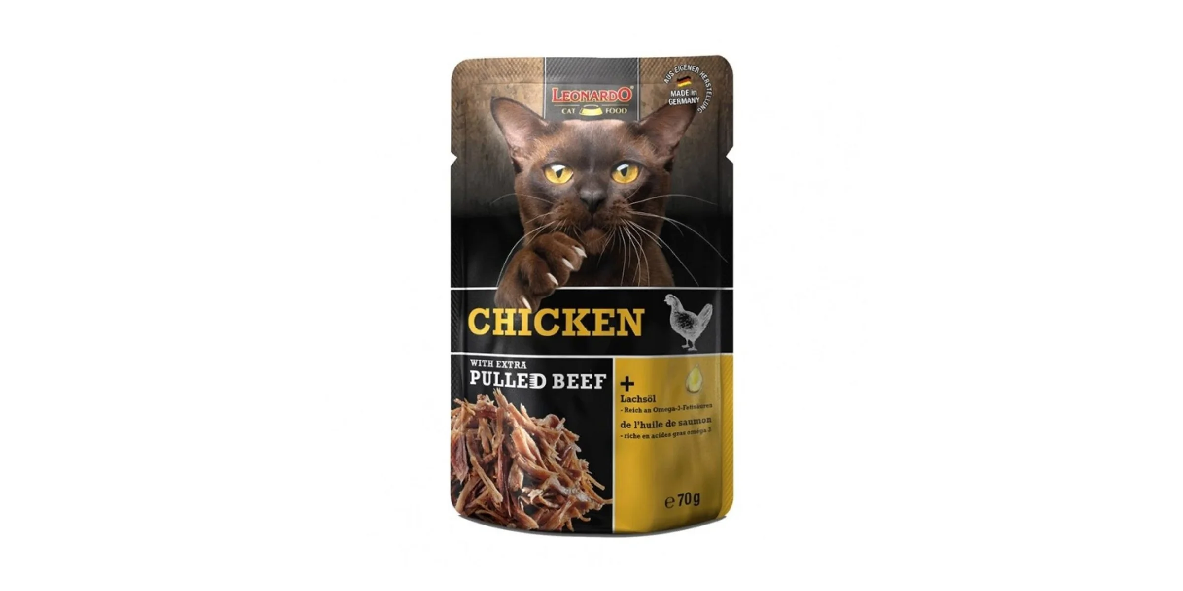 Φωτογραφία προϊόντος: Υγρή Τροφή Γάτας Leonardo Chicken + Extra Pulled Beef Φακελάκι 70gr