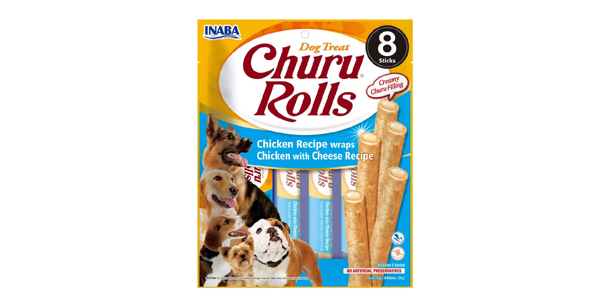 Φωτογραφία προϊόντος: Inaba Churu Dog Rolls Λιχουδιές Σκύλου Εκπαίδευσης με Κοτόπουλο και τυρί 96gr