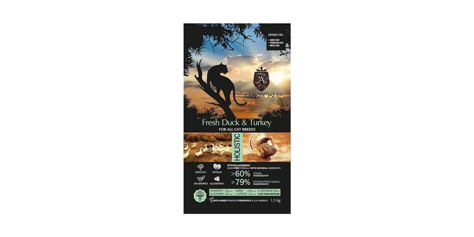 Φωτογραφία προϊόντος: Ambrosia Fresh Duck + Turkey Ξηρά Τροφή χωρίς Σιτηρά για Ενήλικες Στειρωμένες Γάτες με Πάπια / Γαλοπούλα 1.5kg