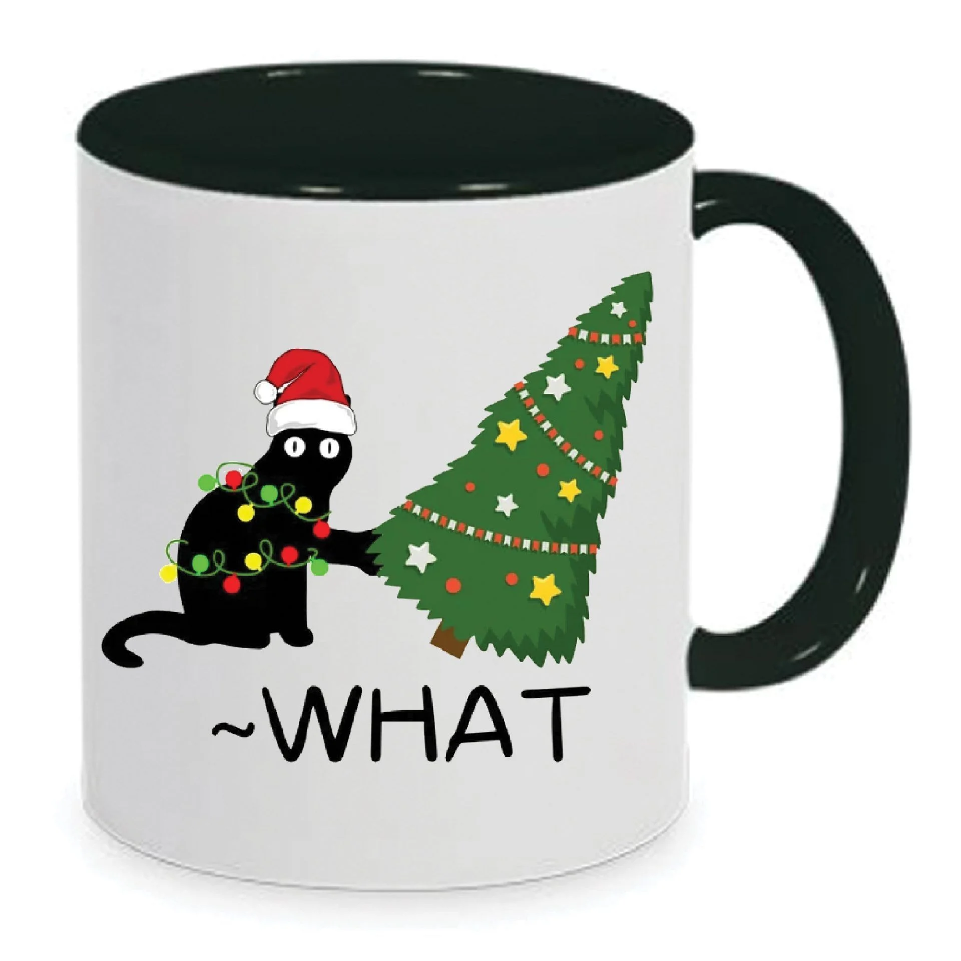 Φωτογραφία προϊόντος: Cat and Christmas tree mug Χριστουγεννιάτικη κούπα με γάτα no124 κεραμική 330ml
