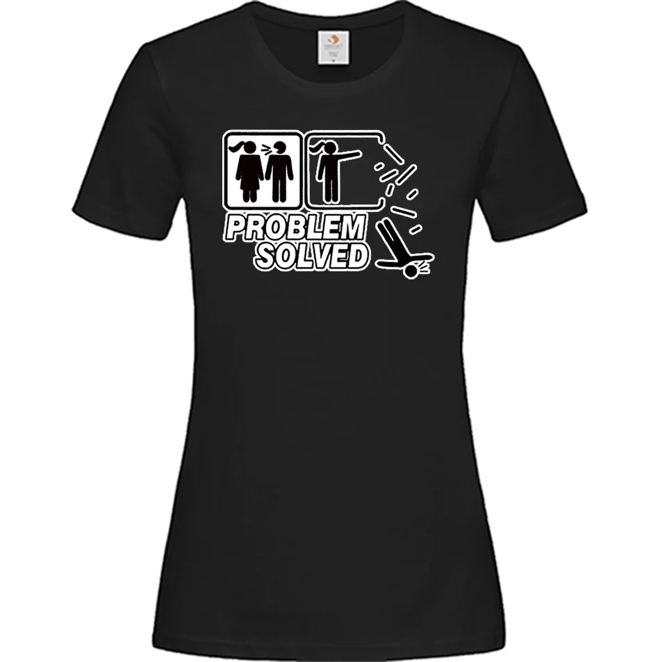 Φωτογραφία προϊόντος: ΟΕΜ Γυναικείο T-Shirt Μαύρο Βαμβακερό με Τύπωμα Problem Solved - 383b (Μαύρο)