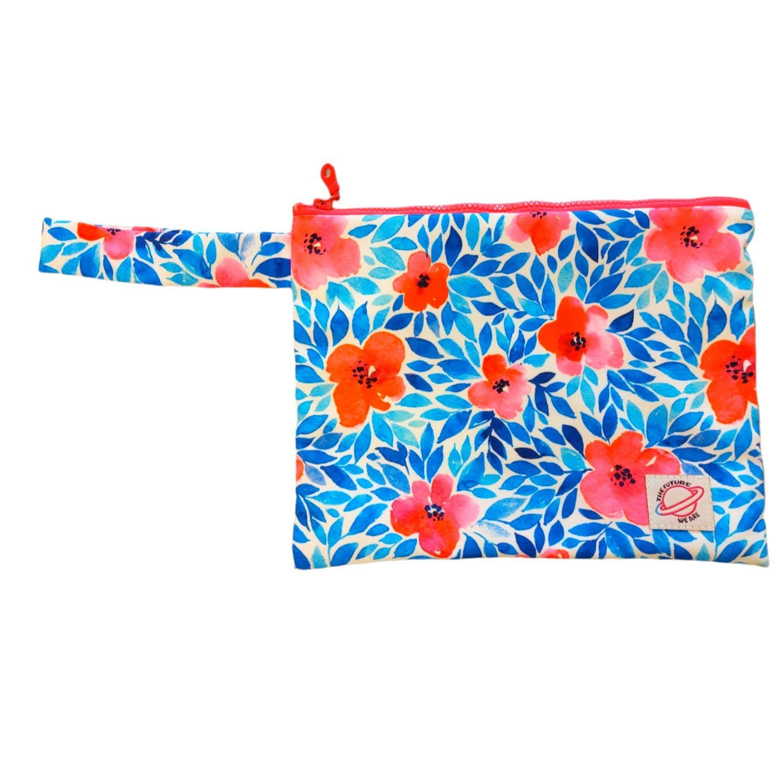 Φωτογραφία προϊόντος: Blue pink floral τσαντάκι 26x24cm χειρός αδιάβροχο με πετσετέ τσέπη καλής ποιότητας Υφασμάτινο