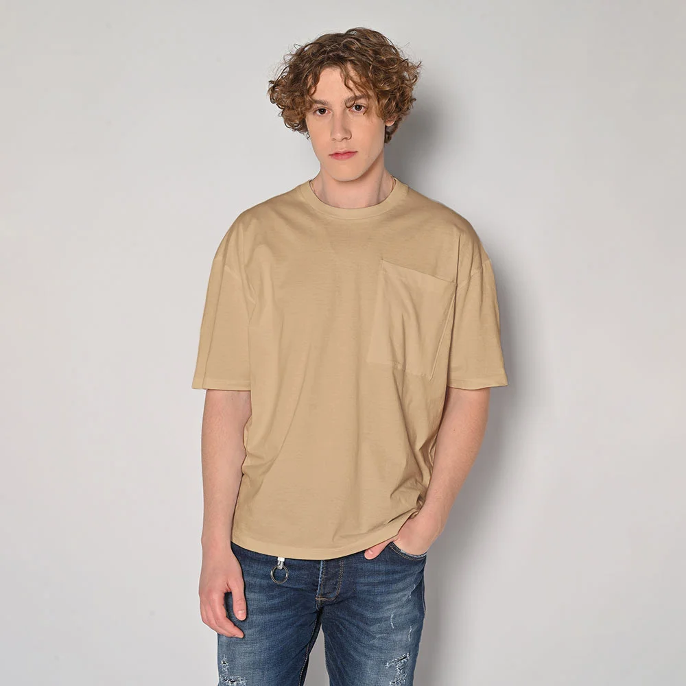 Φωτογραφία προϊόντος: T-shirt Ανδρικό Brokers Με Τσέπη Beige Oversized