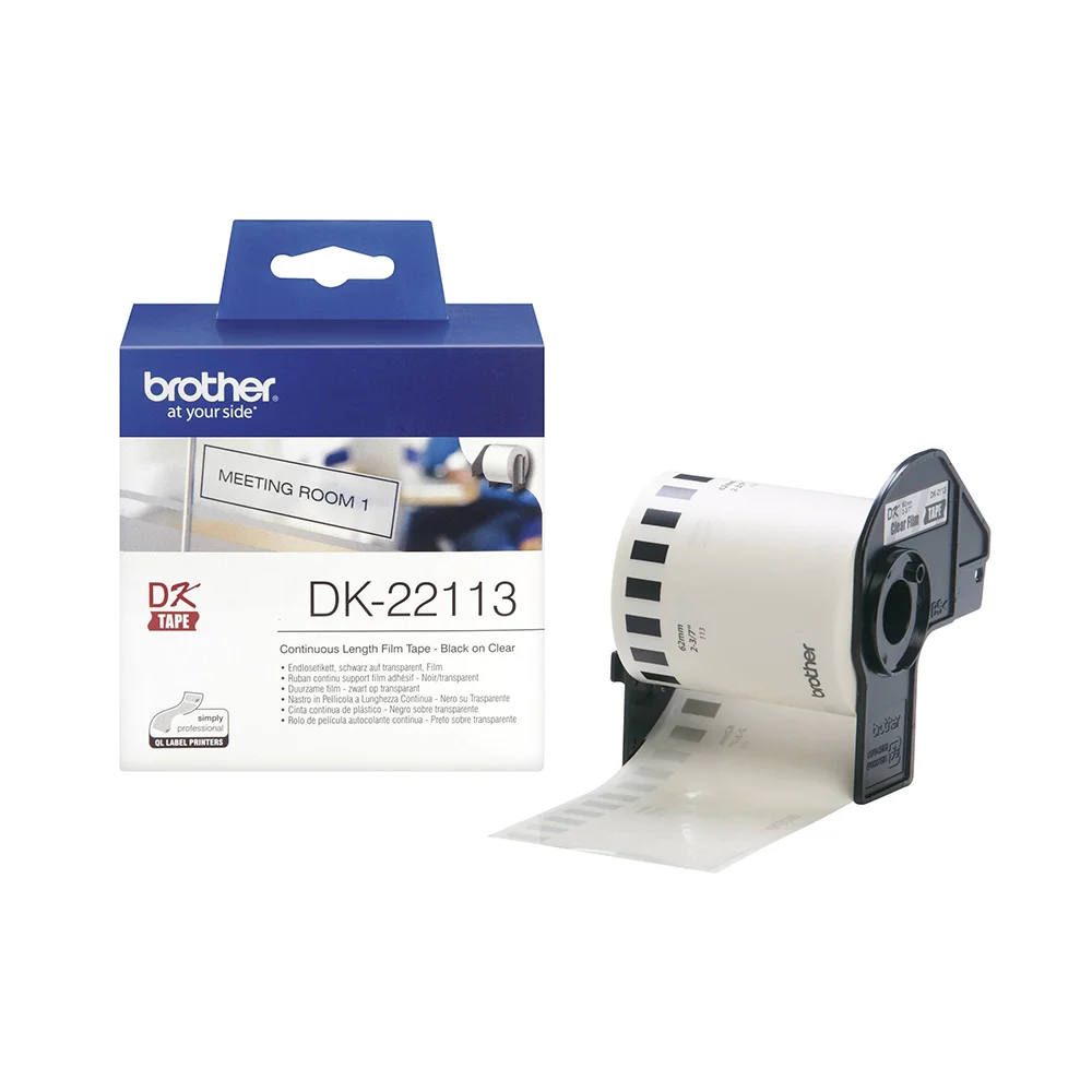 Φωτογραφία προϊόντος: Brother Labels Brother DK-22113 Continuous Film Label Roll – Black on Clear, 62mm (DK22113) (BRODK22113)