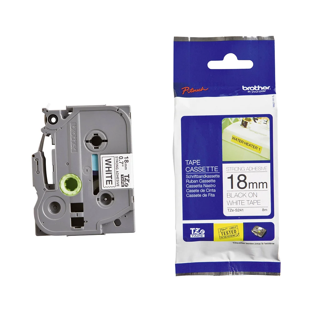 Φωτογραφία προϊόντος: Brother Labels Brother TZe-S241 Labelling Tape Cassette – Black on White Strong Adhesive, 18mm wide (TZES241) (BROTZES241)