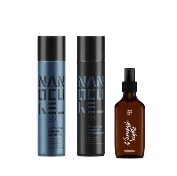Φωτογραφία προϊόντος: Keratin Nanocure® 3D Hydration Trio (Shampoo 500ml, Conditioner 500ml, Argan Oil 100ml)