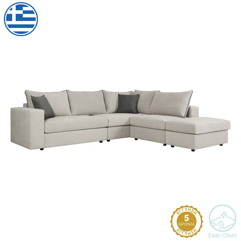 Φωτογραφία προϊόντος: Πολυμορφικός-αναστρέψιμος καναπές London pakoworld ανοιχτό γκρι ύφασμα με μαξιλάρια σε ποντικί απόχρωση 296x246x95εκ