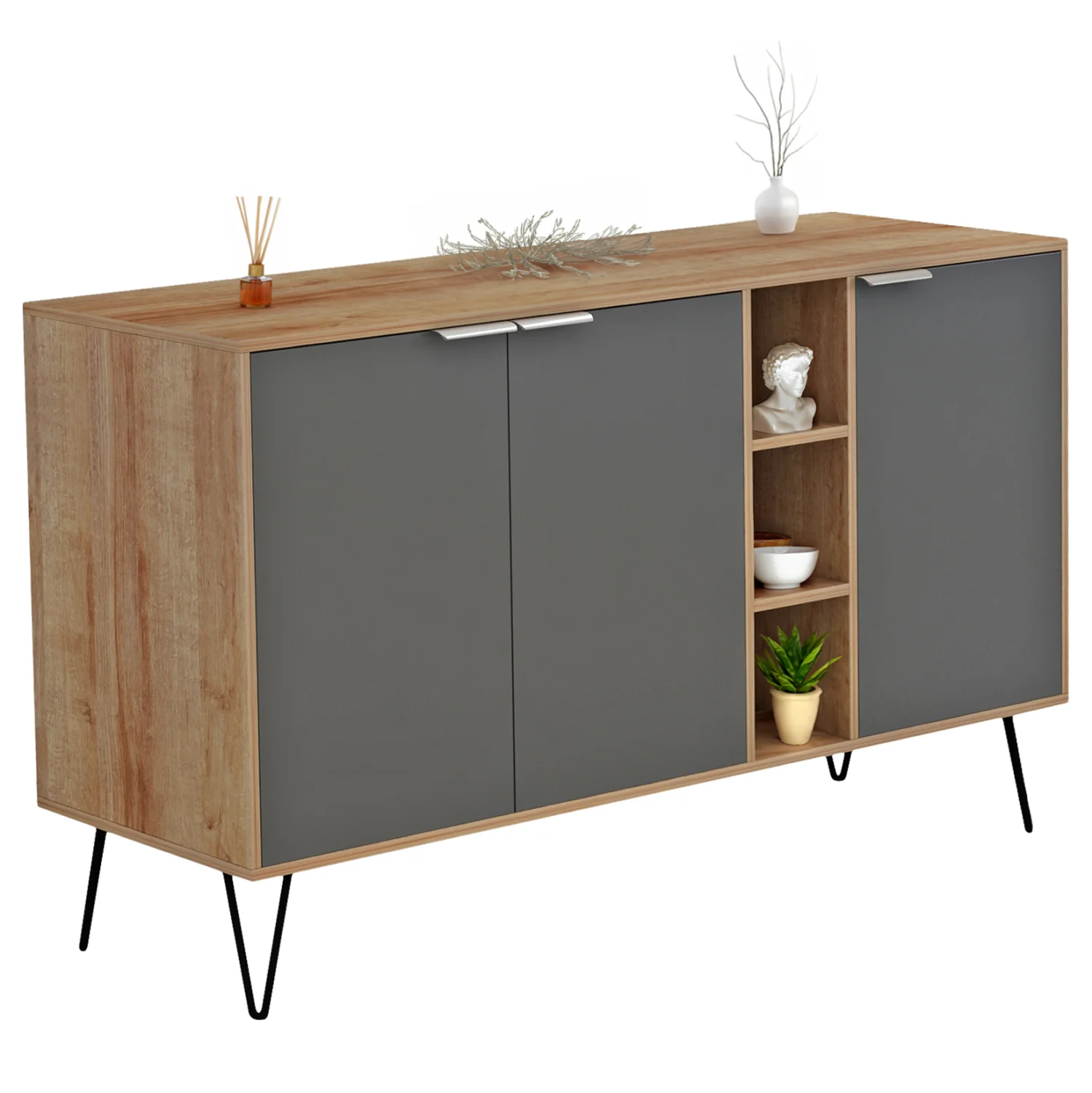 Φωτογραφία προϊόντος: B2bmarkt ΜΠΟΥΦΕΣ CABRON HM8874.11 ΜΕΛΑΜΙΝΗ ΣΕ ΦΥΣΙΚΟ-ΑΝΘΡΑΚΙ-ΜΑΥΡΑ ΜΕΤΑΛ.ΠΟΔΙΑ 142X40X83Υεκ.