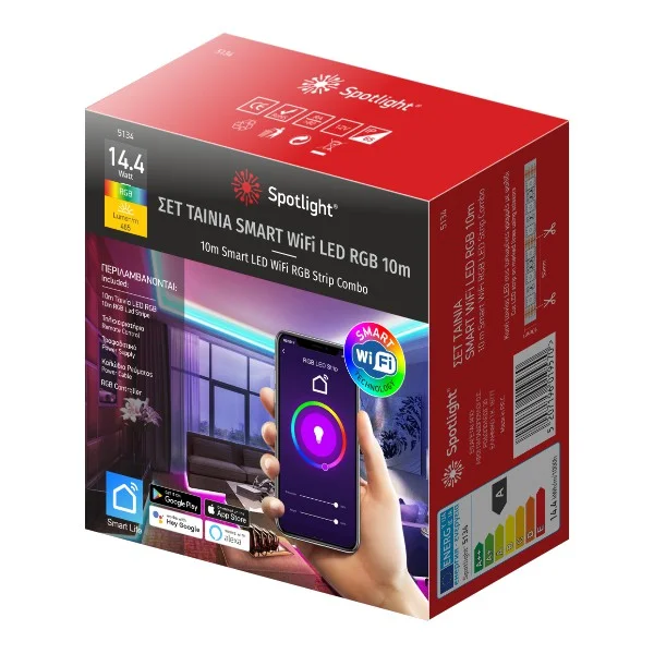Φωτογραφία προϊόντος: SPOTLIGHT ΣΕΤ ΤΑΙΝΙA LED RGB WiFi 12V ΣΤΕΓΑΝΗ 14.4W 10m