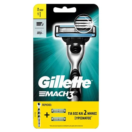 Φωτογραφία προϊόντος: Gillette Mach 3 Ξυριστική Μηχανή 1 Τεμάχιο και 2 Ανταλλακτικές Κεφαλές