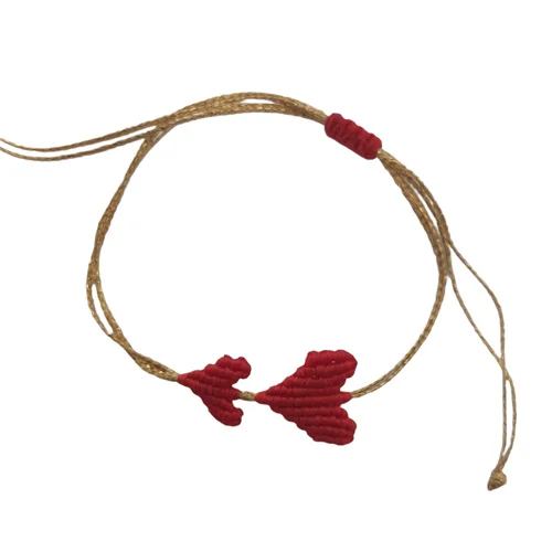 Φωτογραφία προϊόντος: Χειροποίητο macrame Βραχιόλι Gold + Red Double Heart