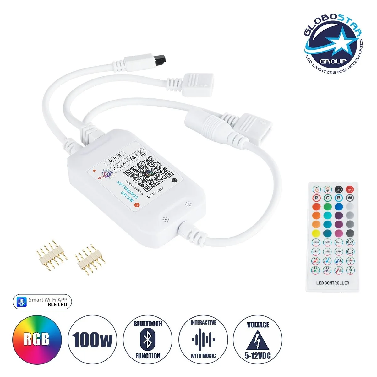 Φωτογραφία προϊόντος: Ασύρματος Bluetooth LED RGB + Music Controller Sound Activated με Χειριστήριο IR +2 Εξόδους RGB DC 5-24V Max 144W