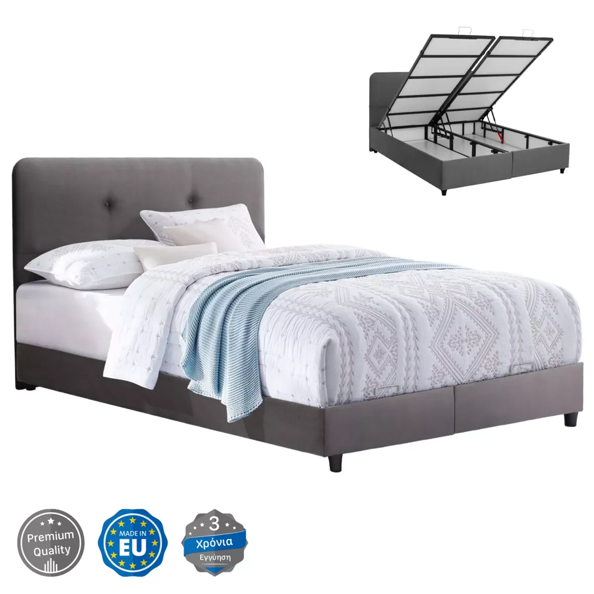 Φωτογραφία προϊόντος: B2BMarkt ΚΡΕΒΑΤΙ DOLORES ΜΕ ΑΠΟΘΗΚΕΥΤΙΚΟ ΓΚΡΙ ΒΕΛΟΥΔΟ HM631.10 ΓΙΑ ΣΤΡΩΜΑ 160x200 εκ.