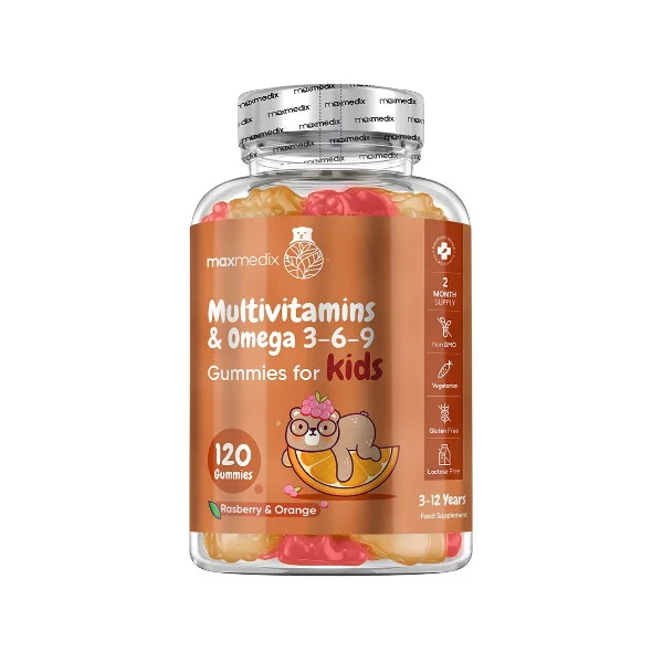 Φωτογραφία προϊόντος: Multivitamin for Kids + Omega 3-6-9 (Raspberry + Orange) x 120 Gummies - WeightWorld