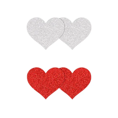 Φωτογραφία προϊόντος: PRETTY PASTIES GLITTER HEARTS RED + SILVER 2 PAIR