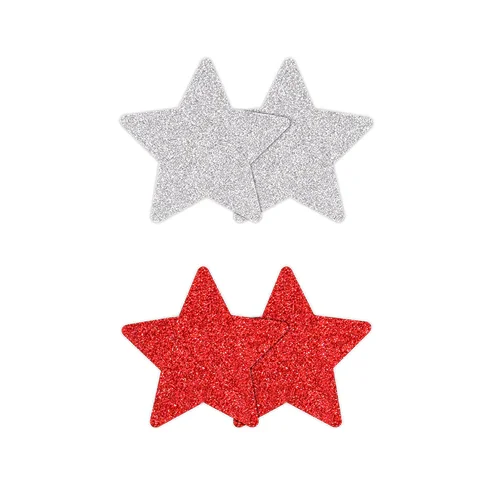 Φωτογραφία προϊόντος: PRETTY PASTIES GLITTER STARS RED + SILVER 2 PAIR
